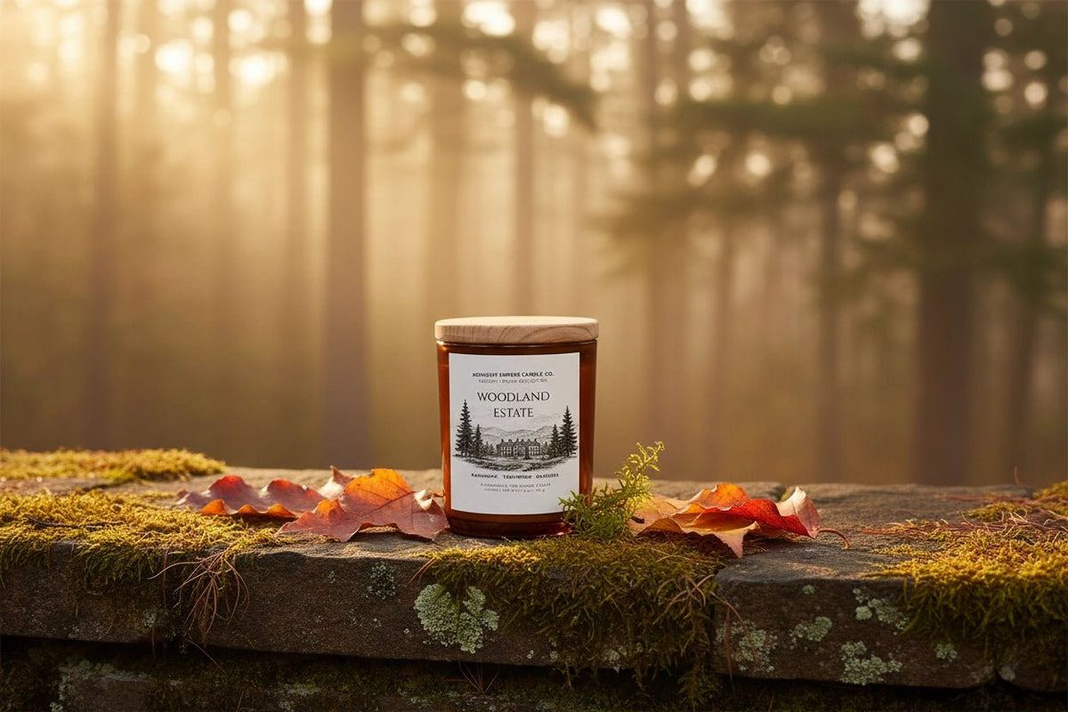 Woodland Estate | Mahogany + Teakwood + Oakmoss Coconut Soy Wax Candle - Saltbox Sash
