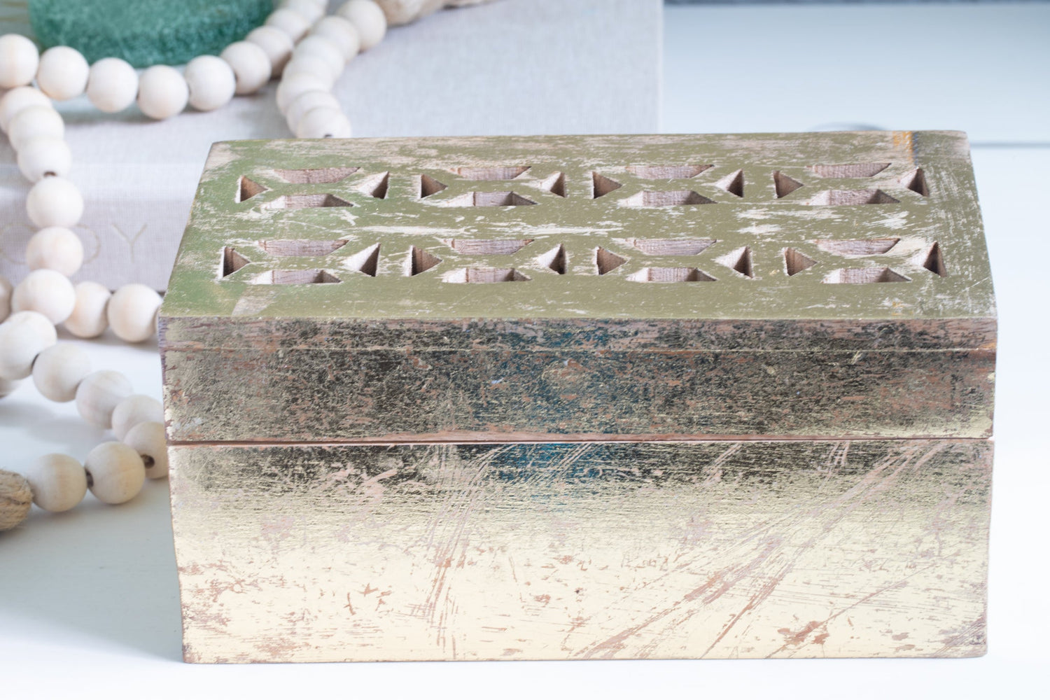 Hand-Carved Golden Treasure Box - Saltbox Sash