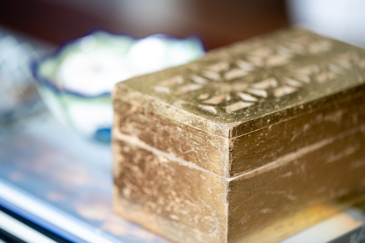 Hand-Carved Golden Treasure Box - Saltbox Sash