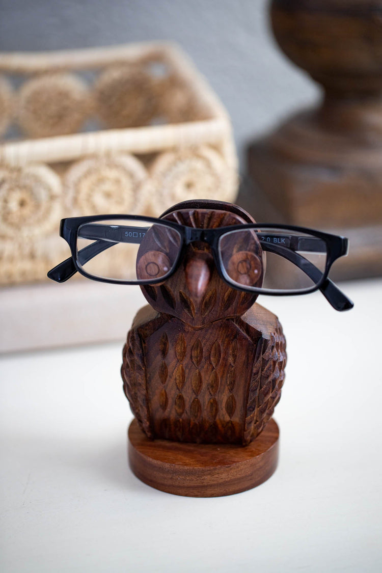 Hand-Carved Owl Eyeglass Holder - Saltbox Sash