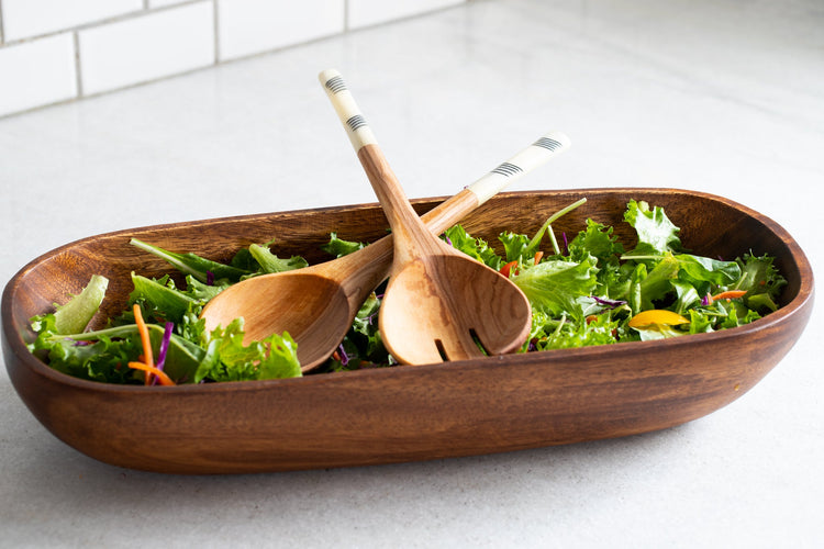 Hand-Etched Wild Olive Wood Salad Servers - Saltbox Sash