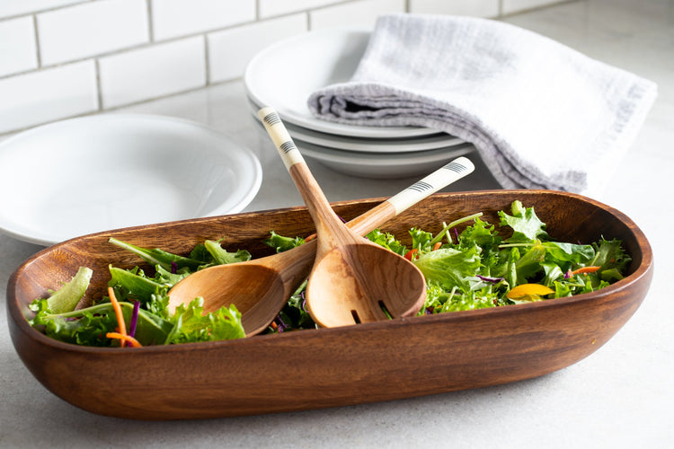 Hand-Etched Wild Olive Wood Salad Servers - Saltbox Sash