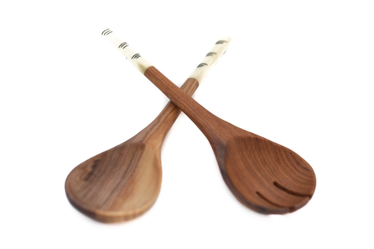 Hand-Etched Wild Olive Wood Salad Servers - Saltbox Sash