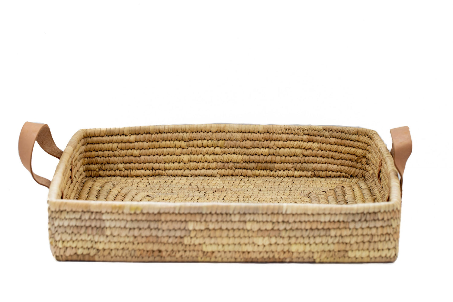 Handled Palm Leaf Basket Tray - Saltbox Sash