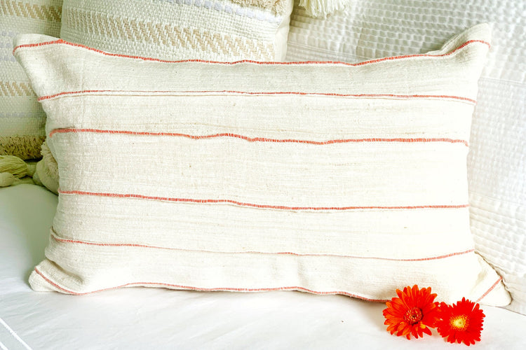 Handwoven Coral Lumbar Pillow Cover - Saltbox Sash
