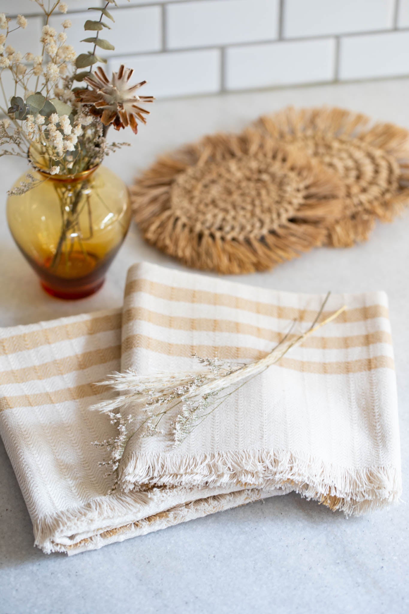 Handwoven Cotton Striped Tea Towel - Saltbox Sash