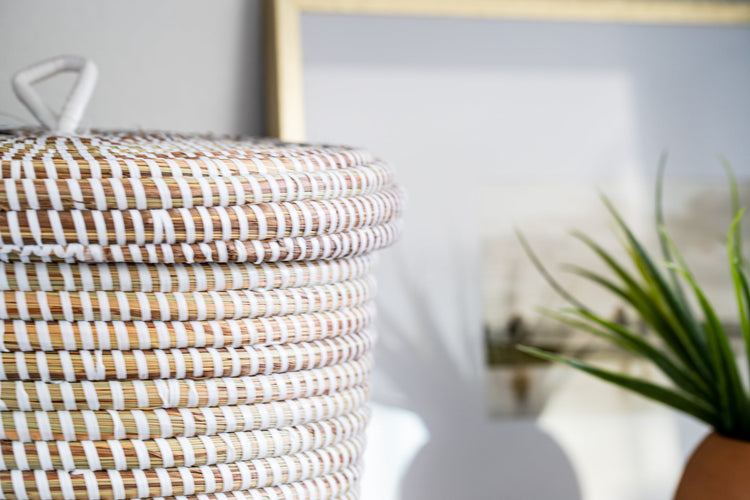 Handwoven Lidded Storage Basket - Saltbox Sash