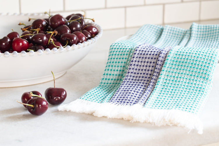 Handwoven Sea Breeze Chanda Stripe Dish Towels - Set of 2 - Saltbox Sash