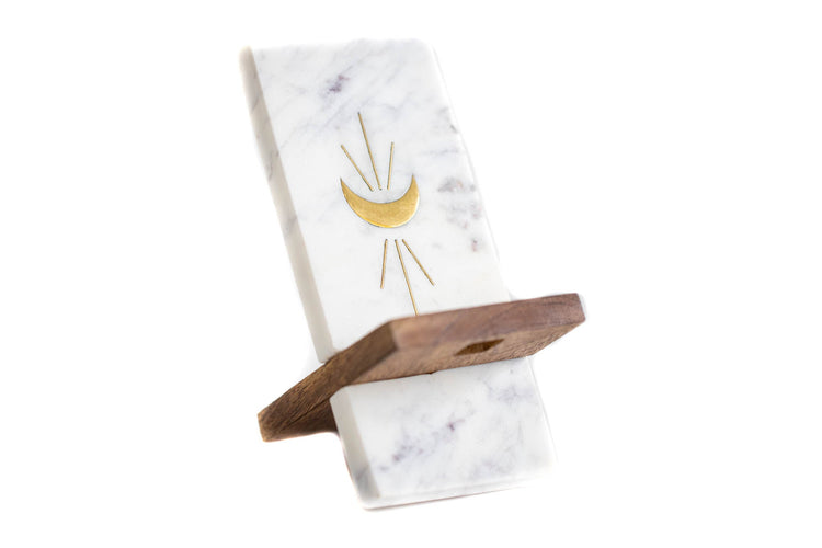 Indukala Moon Phase Mango Wood and Marble Smartphone Dock - Saltbox Sash