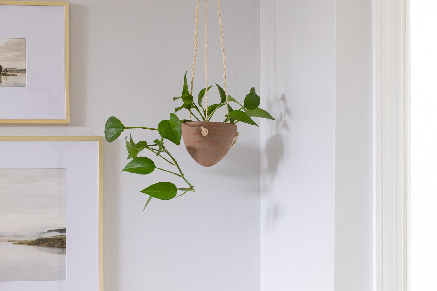 Small Hanging Planter with Natural Fiber Hanger - Saltbox Sash