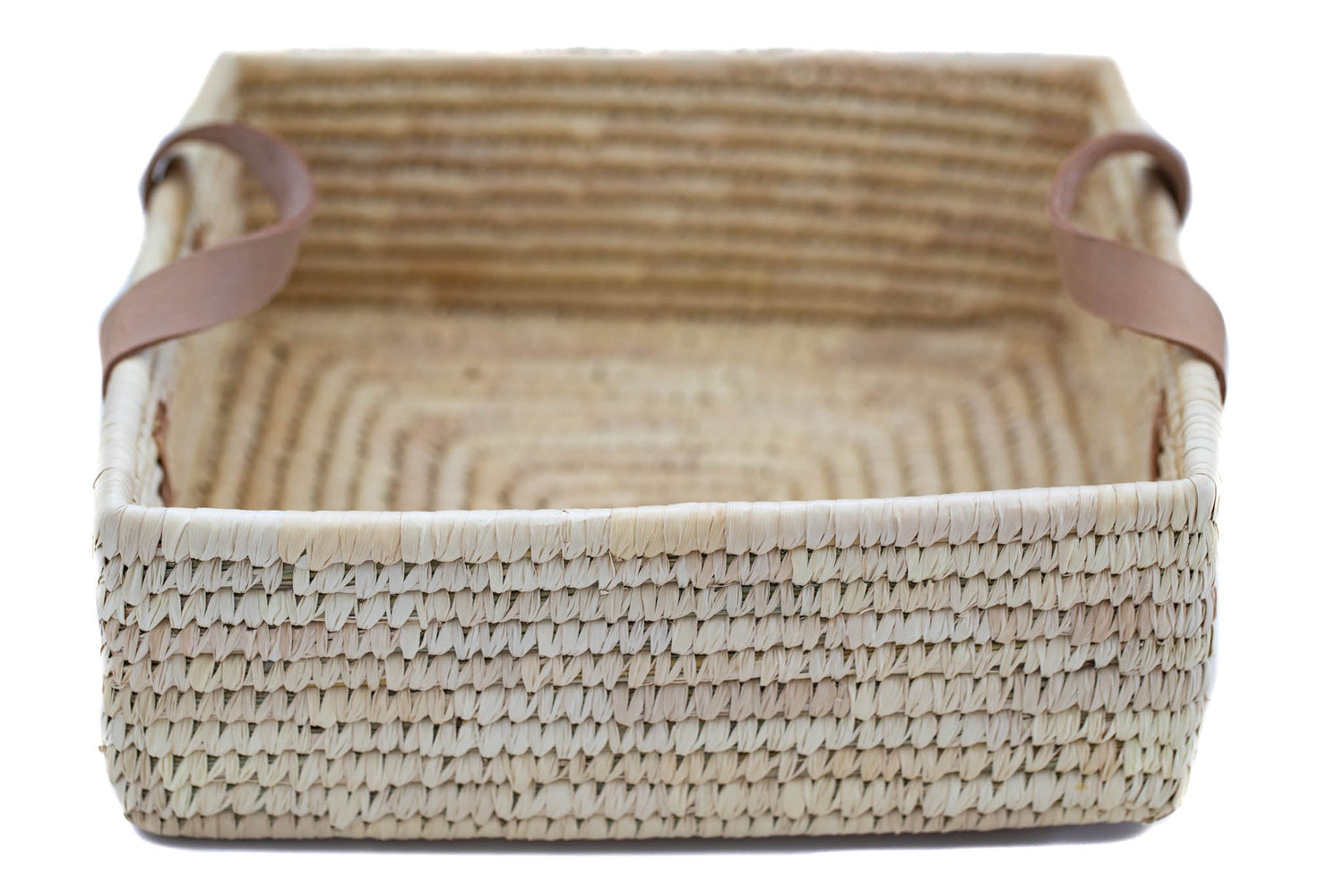 Square Palm Leaf Handled Basket Tray - Saltbox Sash