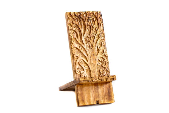 Tree of Life Hand-Carved Mango Wood Smartphone Dock - Saltbox Sash