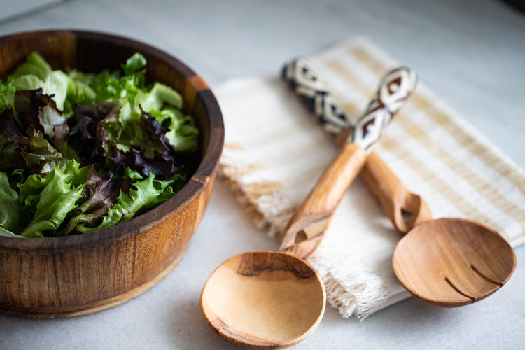 Twisted Olive Wood & Batik Bone Salad Servers - Saltbox Sash